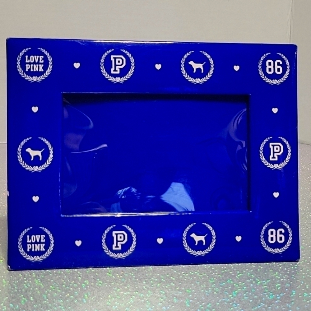 HTF PINK Vintage Blue Crest Monogram Picture Frame Display Prop Decor